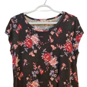 Jolt Y2K Whimsygoth Women's Black & Pink Boho Floral With Lace Top Size L